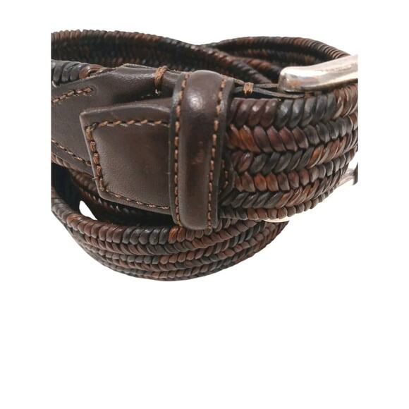 Italian Belt Weaved Leather Men's Sz 36 90 Brown Silver Eurometal Quiet Luxury - Picture 2 of 12